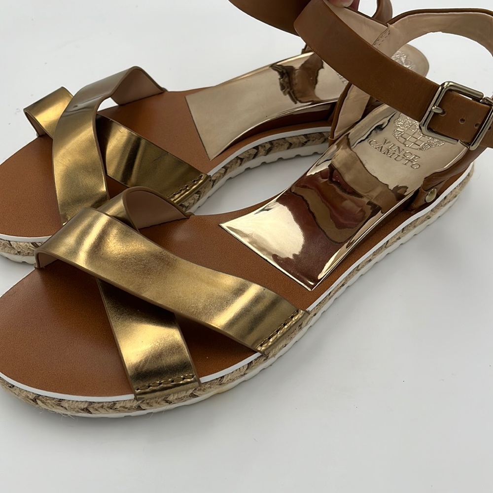 Vince Camuto brown leather sandal with gold detail